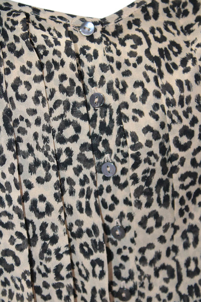 L.K.Bennett Womens Silk Leopard Print Tie Front Lined Blouse Top Brown Size 2