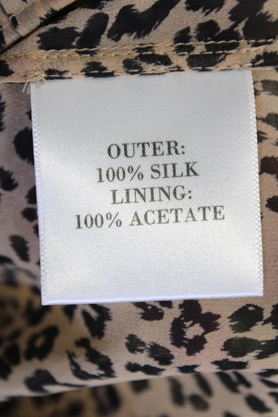 L.K.Bennett Womens Silk Leopard Print Tie Front Lined Blouse Top Brown Size 2