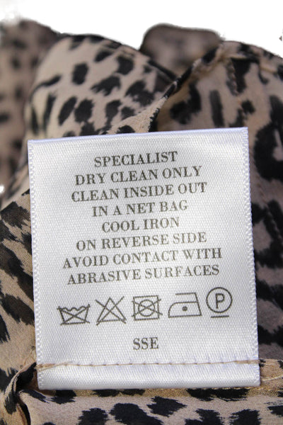 L.K.Bennett Womens Silk Leopard Print Tie Front Lined Blouse Top Brown Size 2