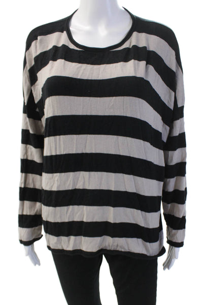Planet Womens Stripe Printed Drop Shoulder Long Sleeve Blouse Black One Size