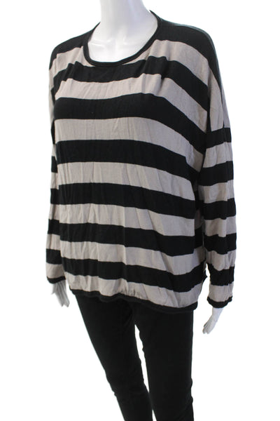 Planet Womens Stripe Printed Drop Shoulder Long Sleeve Blouse Black One Size