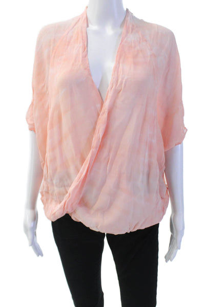 Young Fabulous & Broke Womens Sheer Tie Dye Print V-Neck Wrap Blouse Pink Size S