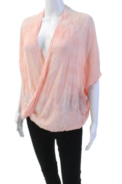 Young Fabulous & Broke Womens Sheer Tie Dye Print V-Neck Wrap Blouse Pink Size S