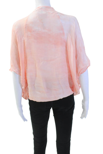 Young Fabulous & Broke Womens Sheer Tie Dye Print V-Neck Wrap Blouse Pink Size S