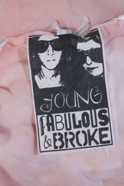 Young Fabulous & Broke Womens Sheer Tie Dye Print V-Neck Wrap Blouse Pink Size S