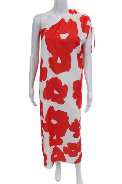 Crosby By Mollie Burch Womens Red Floral Print One Shoulder Dress White Size 2XS