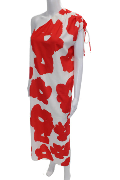 Crosby By Mollie Burch Womens Red Floral Print One Shoulder Dress White Size 2XS