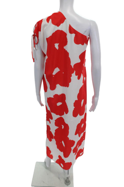Crosby By Mollie Burch Womens Red Floral Print One Shoulder Dress White Size 2XS