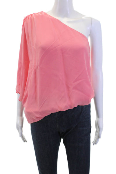 Alice + Olivia Womens Silk One Shoulder Short Sleeve Blouse Pink Size XS