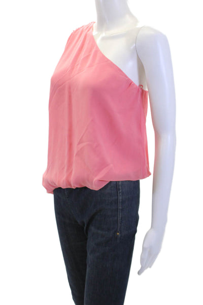 Alice + Olivia Womens Silk One Shoulder Short Sleeve Blouse Pink Size XS