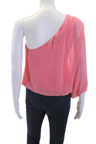 Alice + Olivia Womens Silk One Shoulder Short Sleeve Blouse Pink Size XS
