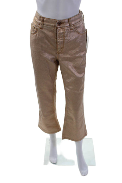 Pilcro Anthropologie Womens High Rise Metallic Flare Jeans Brown Size 28