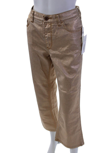 Pilcro Anthropologie Womens High Rise Metallic Flare Jeans Brown Size 28