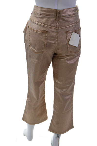 Pilcro Anthropologie Womens High Rise Metallic Flare Jeans Brown Size 28