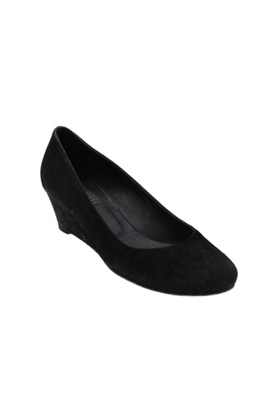 Viajiyu Womens Slip On Wedge Heel Round Toe Pumps Black Suede Size 38