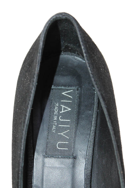 Viajiyu Womens Slip On Wedge Heel Round Toe Pumps Black Suede Size 38