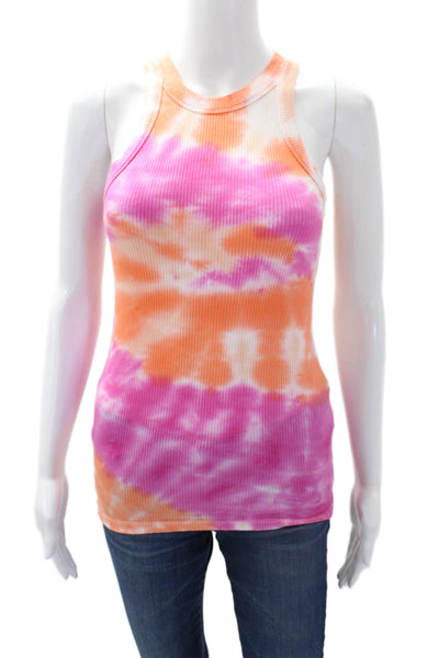 Wesley Womens Ribbed Casual Tie Dye Halter Neck Tank Top Multicolor Size M