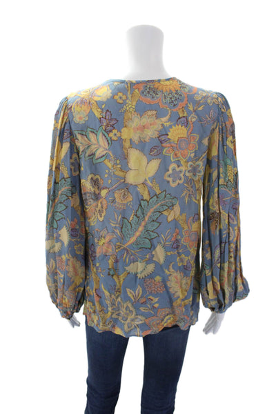 Vanessa Bruno Womens V-Neck Tassel Detail Peasant Sleeve Blouse Blue Size 36