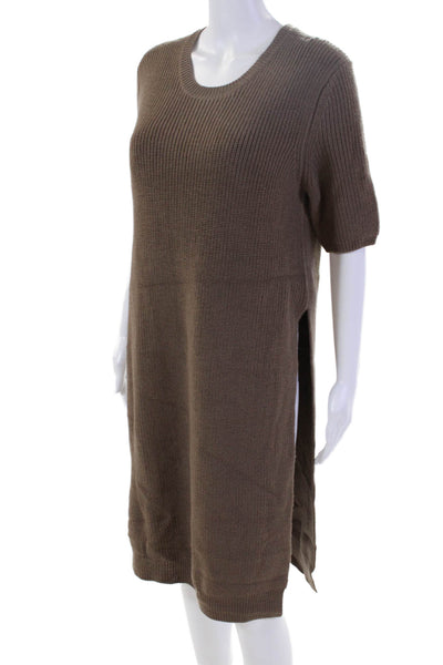 Strenesse Womens Wool Knit Round Neck Short Sleeve Mid-Calf Dress Brown Size 10