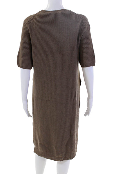 Strenesse Womens Wool Knit Round Neck Short Sleeve Mid-Calf Dress Brown Size 10