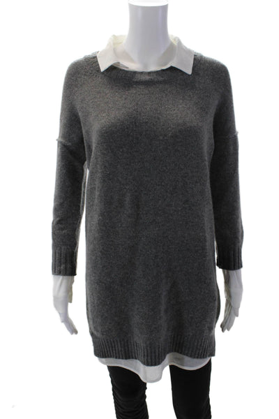 Brochu Walker Womens Long Sleeve Collared Layered Sweater Gray White Size XS