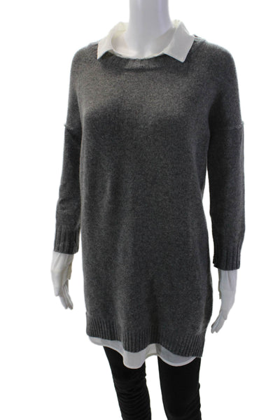 Brochu Walker Womens Long Sleeve Collared Layered Sweater Gray White Size XS