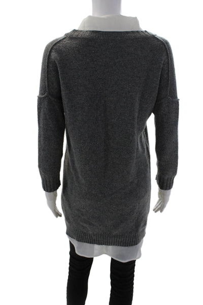 Brochu Walker Womens Long Sleeve Collared Layered Sweater Gray White Size XS