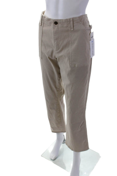 Anthropologie Womens Cotton Mid-Rise 4 Pocket Straight Leg Pants Beige Size 32