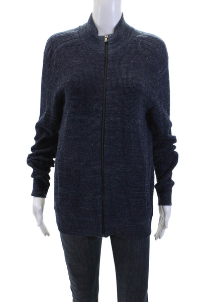 Michael Kors Womens Cotton Full Zip Long Sleeve Sweater Top Dark Blue Size S