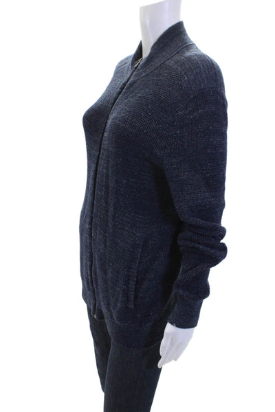 Michael Kors Womens Cotton Full Zip Long Sleeve Sweater Top Dark Blue Size S