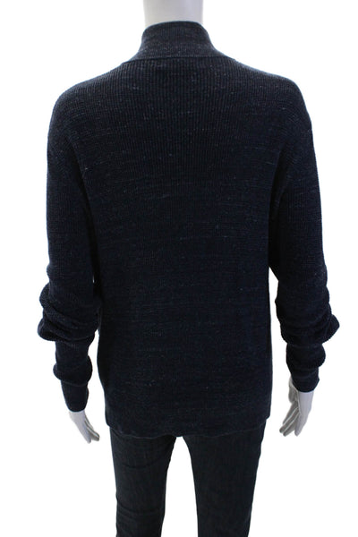 Michael Kors Womens Cotton Full Zip Long Sleeve Sweater Top Dark Blue Size S
