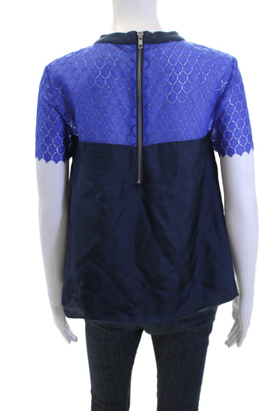 Band Of Outsiders Womens Silk Crew Neck Short Sleeves Blouse Navy Blue Size 1