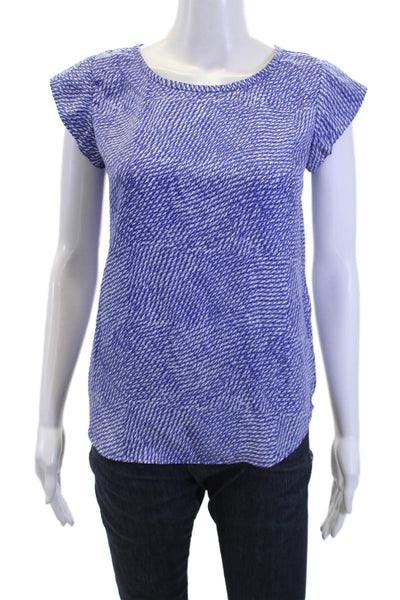 Joie Womens Silk Abstract Print Blouse Blue White Size Extra Extra Small