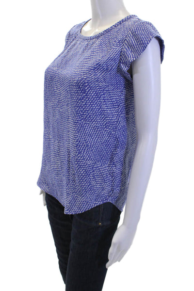 Joie Womens Silk Abstract Print Blouse Blue White Size Extra Extra Small