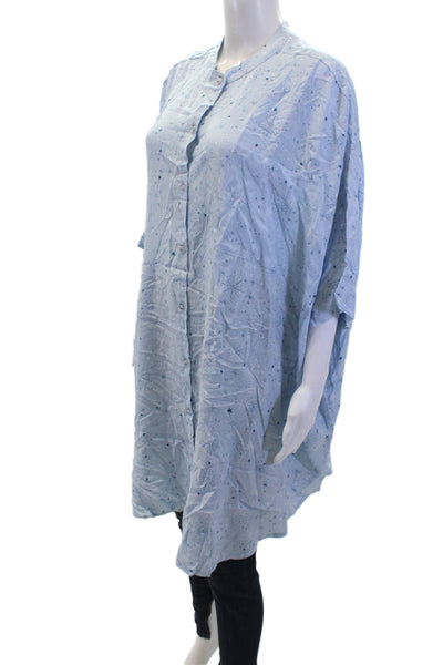 Splendid Womens Printed Crew Neck Button Front Oversized Blouse Top Blue Size L/