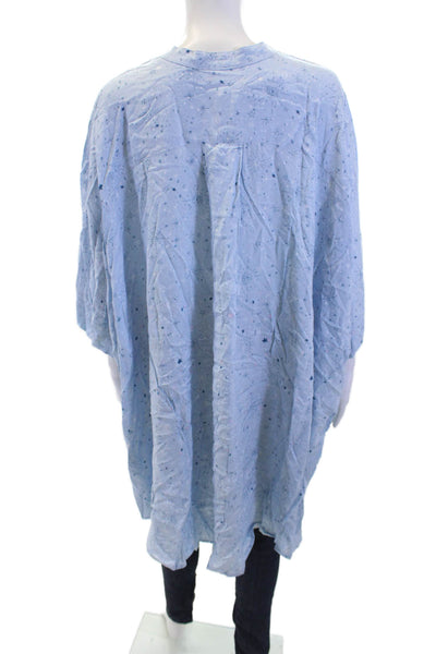 Splendid Womens Printed Crew Neck Button Front Oversized Blouse Top Blue Size L/