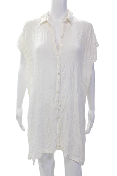 L Space Women's Short Sleeves Slit Hem Tunic Button Up Shirt Cream Size M