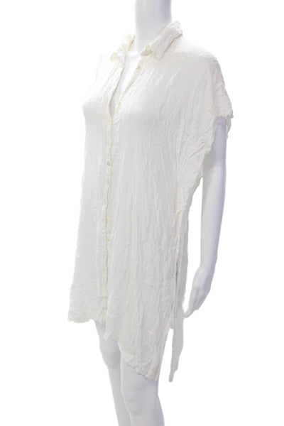 L Space Women's Short Sleeves Slit Hem Tunic Button Up Shirt Cream Size M