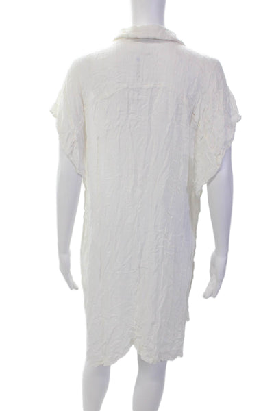 L Space Women's Short Sleeves Slit Hem Tunic Button Up Shirt Cream Size M