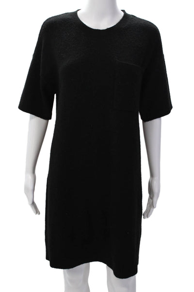 Hatch Womens Short Sleeve Crew Neck Knit Pocket Shirt Dress Black Size 1