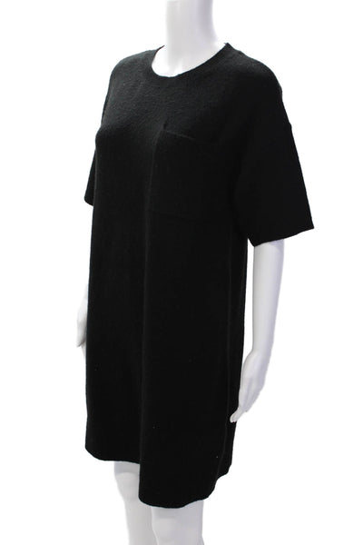 Hatch Womens Short Sleeve Crew Neck Knit Pocket Shirt Dress Black Size 1