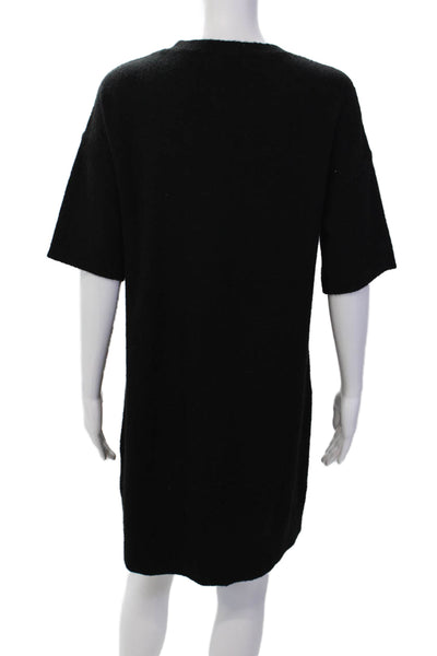 Hatch Womens Short Sleeve Crew Neck Knit Pocket Shirt Dress Black Size 1