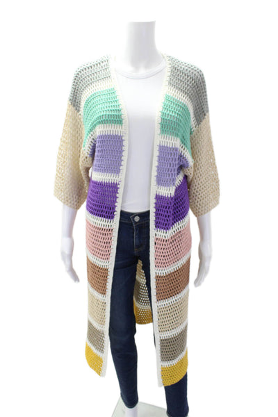 Anthropologie Womens Open Front 3/4 Sleeve Cardigan Sweater Top Multicolor Sz OS