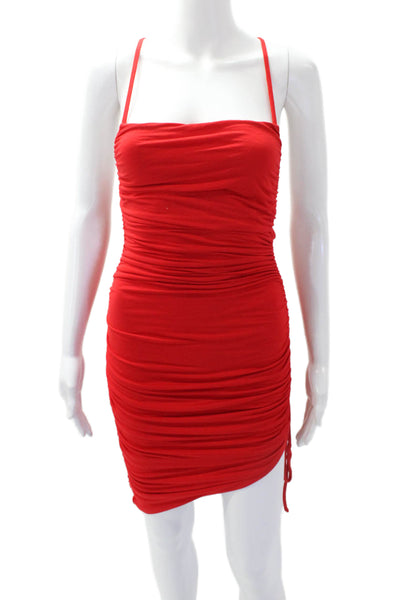 Majorelle Womens Spaghetti Strap Square Neck Ruched Mini Dress Red Size Small