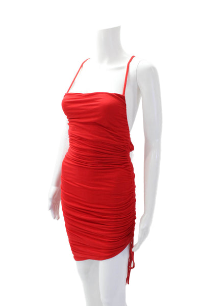 Majorelle Womens Spaghetti Strap Square Neck Ruched Mini Dress Red Size Small