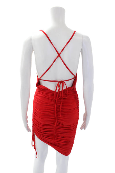 Majorelle Womens Spaghetti Strap Square Neck Ruched Mini Dress Red Size Small