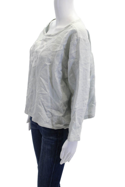 Diane Ness Womens Linen Long Sleeve Round Neck Blouse Solid Blue Size L