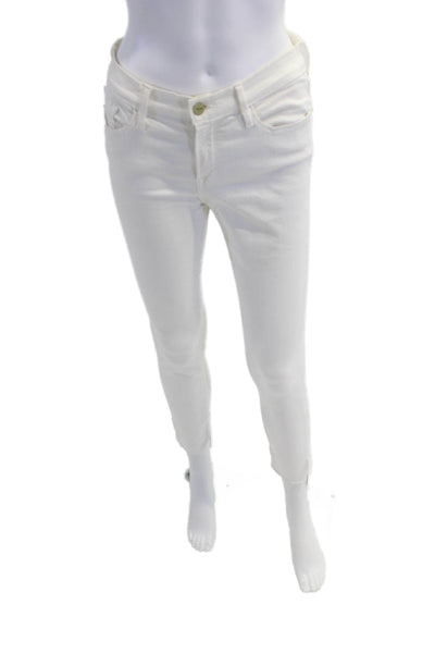 Frame Denim Womens Cotton Zippered Mid-Rise Skinny Denim Jeans White Size 28