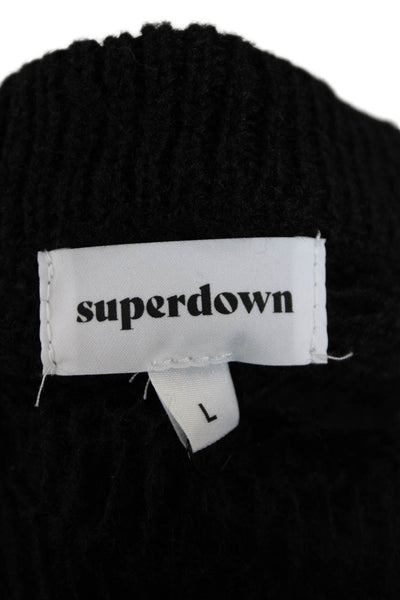 Superdown Womens Open Knit Long Sleeve Pullover One Shoulder Top Black Size L