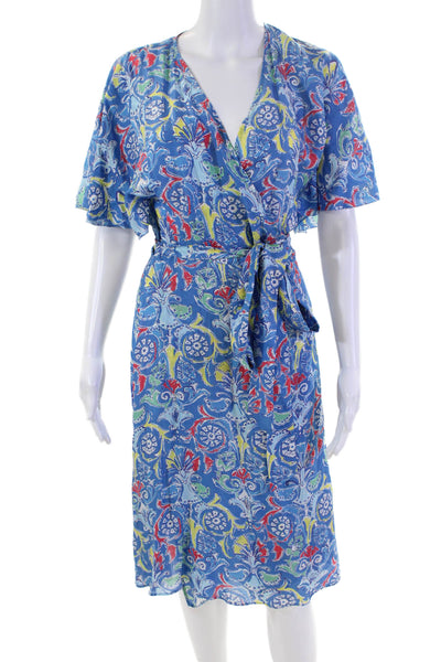 J. Mclaughlin Womes Silk Printed Wrap Dress Blue Multi Colored Size Extra Small
